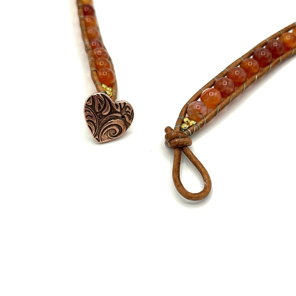 HAND CRAFTED Safari Red Fire Agate and Black Onyx Wrap Bracelet - Picture 7 of 7